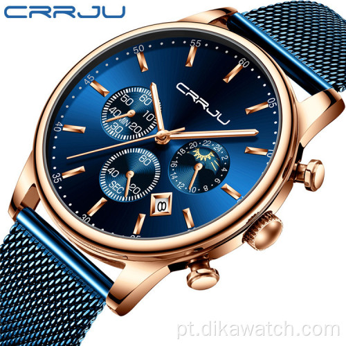 O novo relógio masculino de venda quente CRRJU 2266 personalidade casual moda popular relógio de quartzo banda de aço estudantil